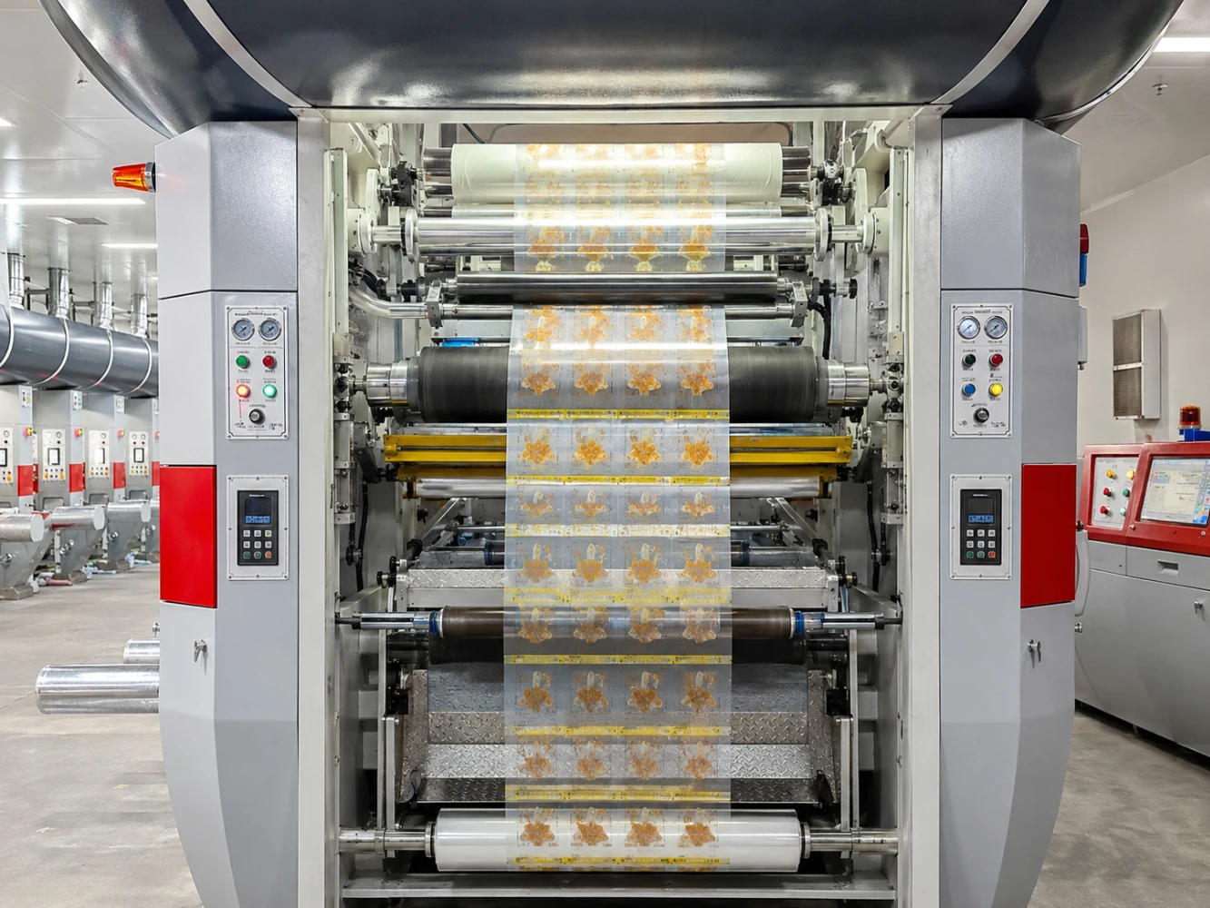 Gravure printing machine running rollstock — high-volume printing for consistent large orders