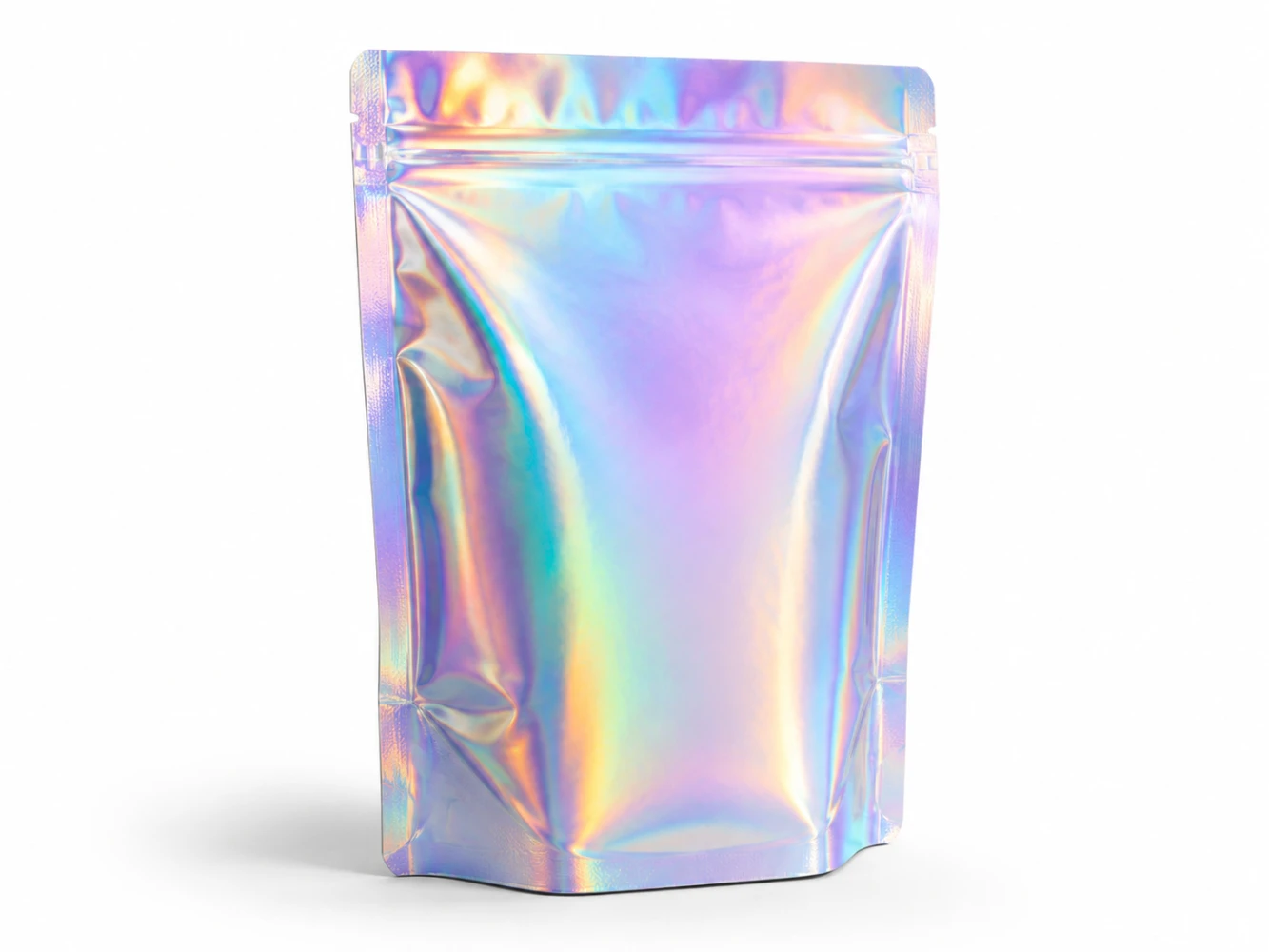Holographic surface finish on flexible packaging — iridescent effect for premium retail packaging