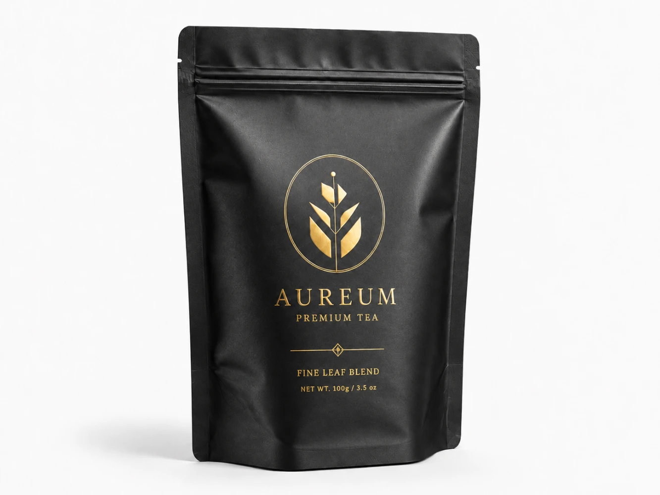 Gold hot stamping finish on flexible packaging — metallic foil detail for premium brand presentation