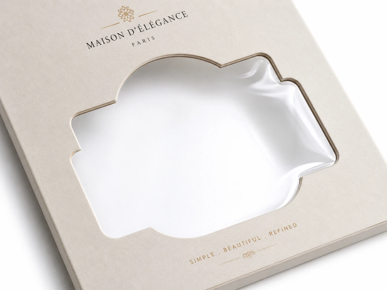 Window patching — die-cut shape with plastic film to showcase product inside
