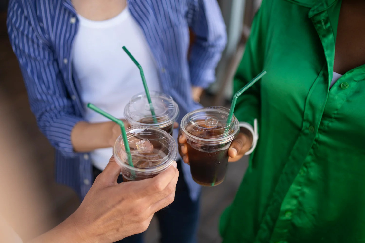 PET cold drink cups used for serving iced coffee or other cold beverages.