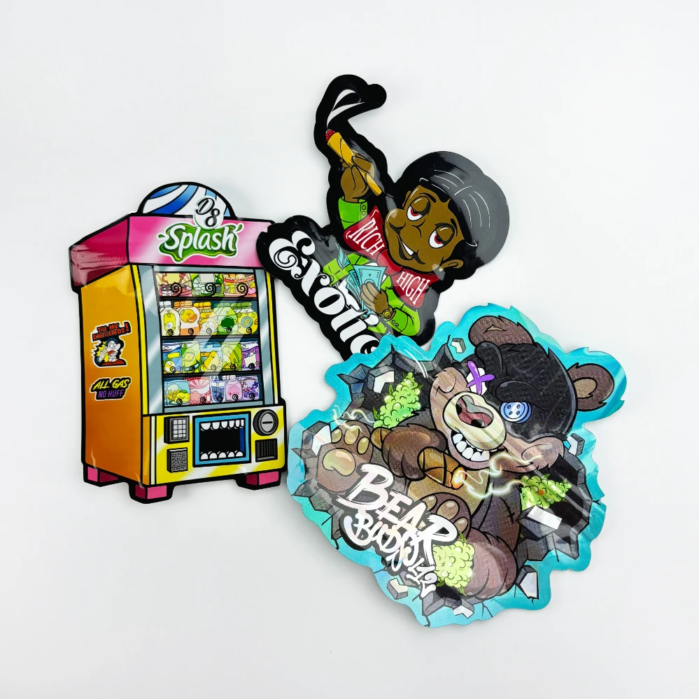 Die-cut shaped packaging bags for cannabis packaging