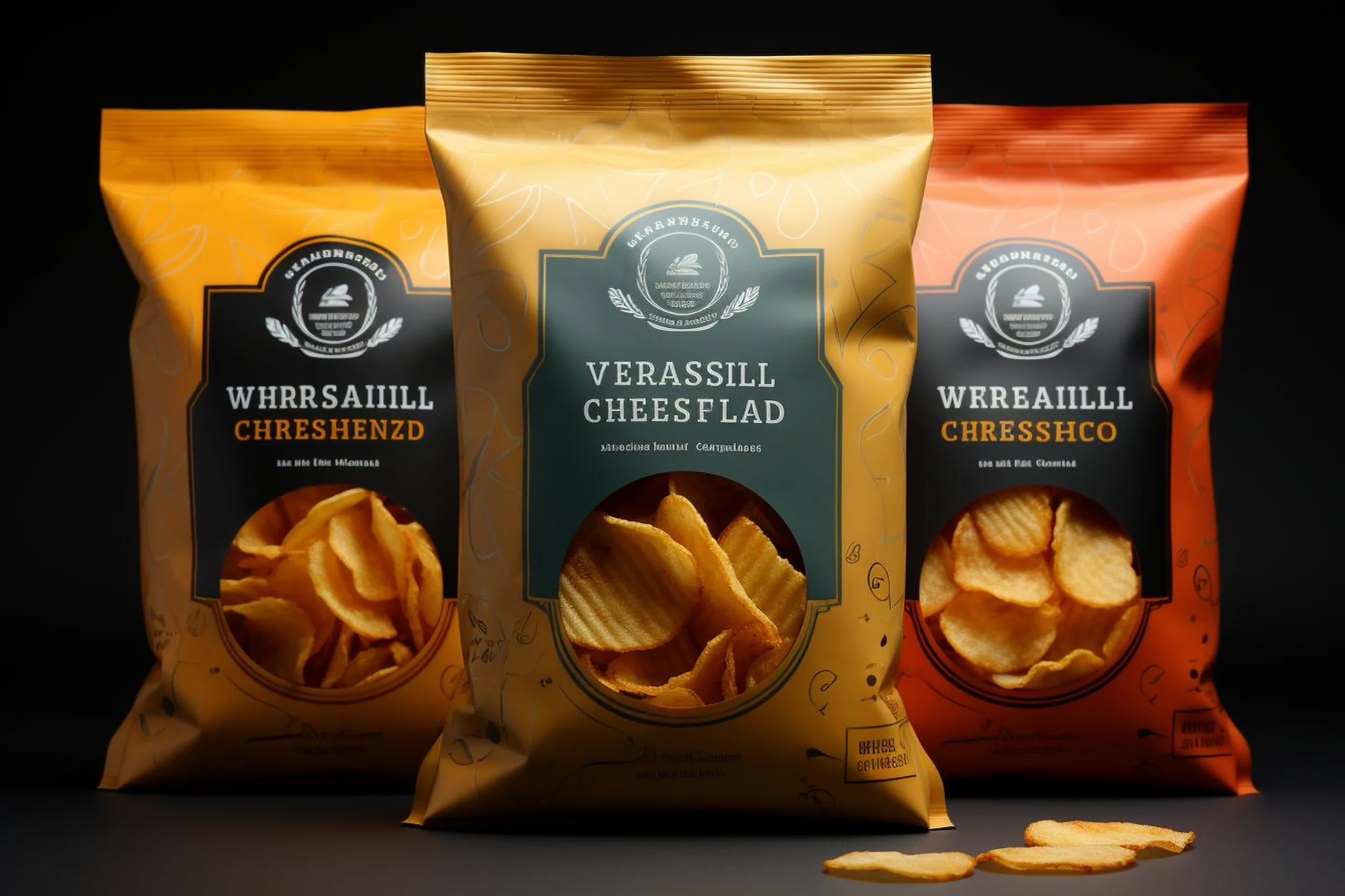 Pillow-shaped packaging bags used for packaging potato chips.