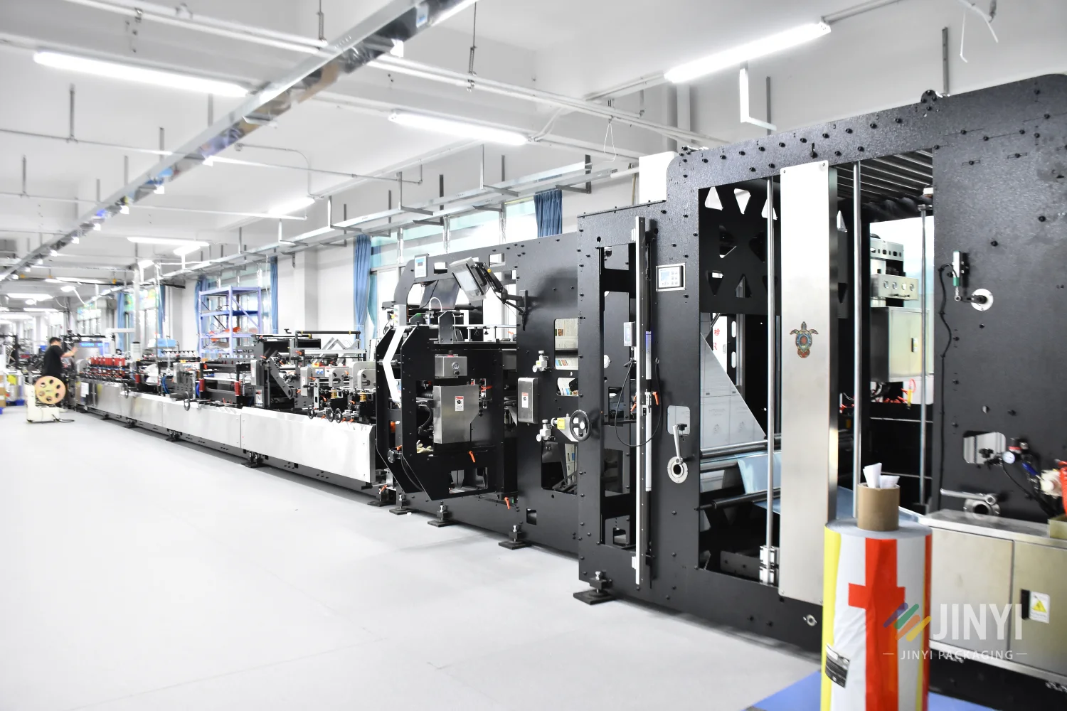 JINYI bag making machines on factory floor — automated flexible packaging production for custom pouches and bags