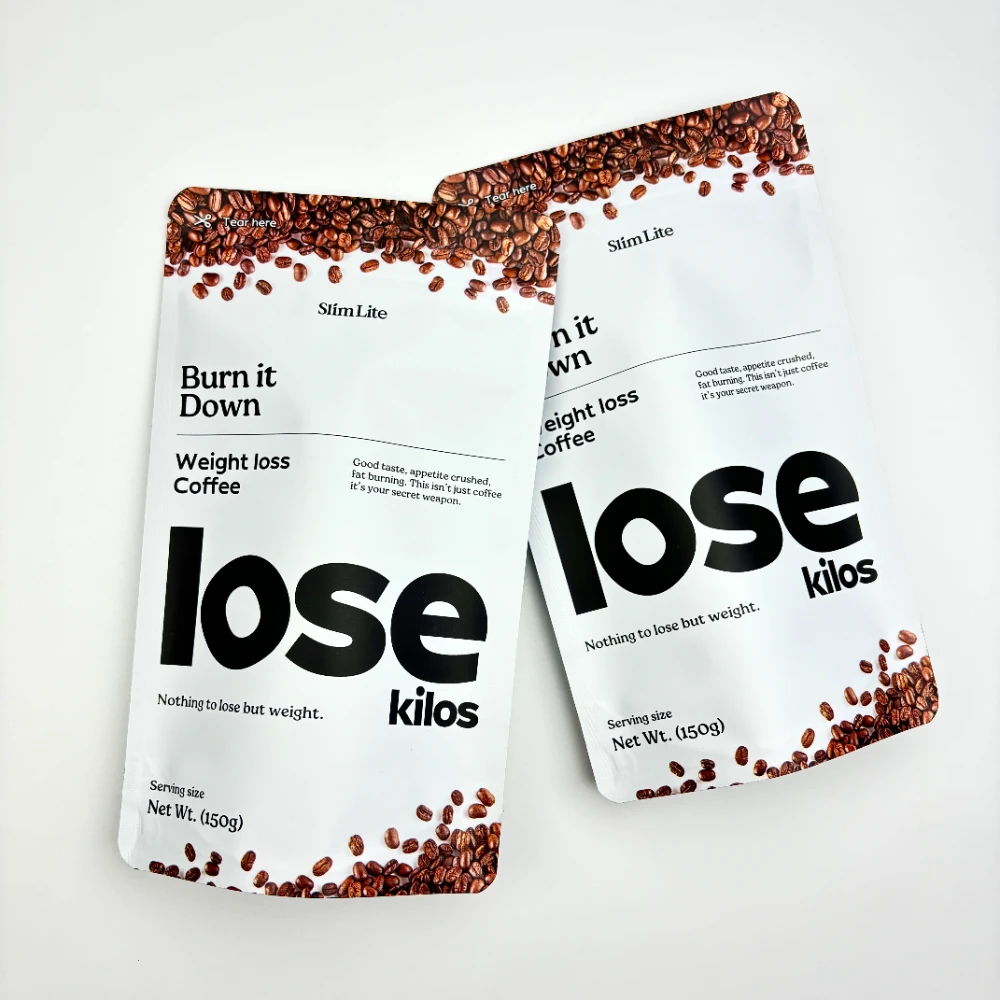 JINYI factory-direct custom coffee bags with matte white finish — low MOQ flexible packaging from 500 units