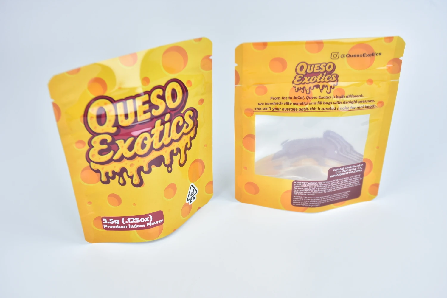 Custom stand-up weed packaging pouches in orange print — OEM cannabis pouch factory direct with zipper closure