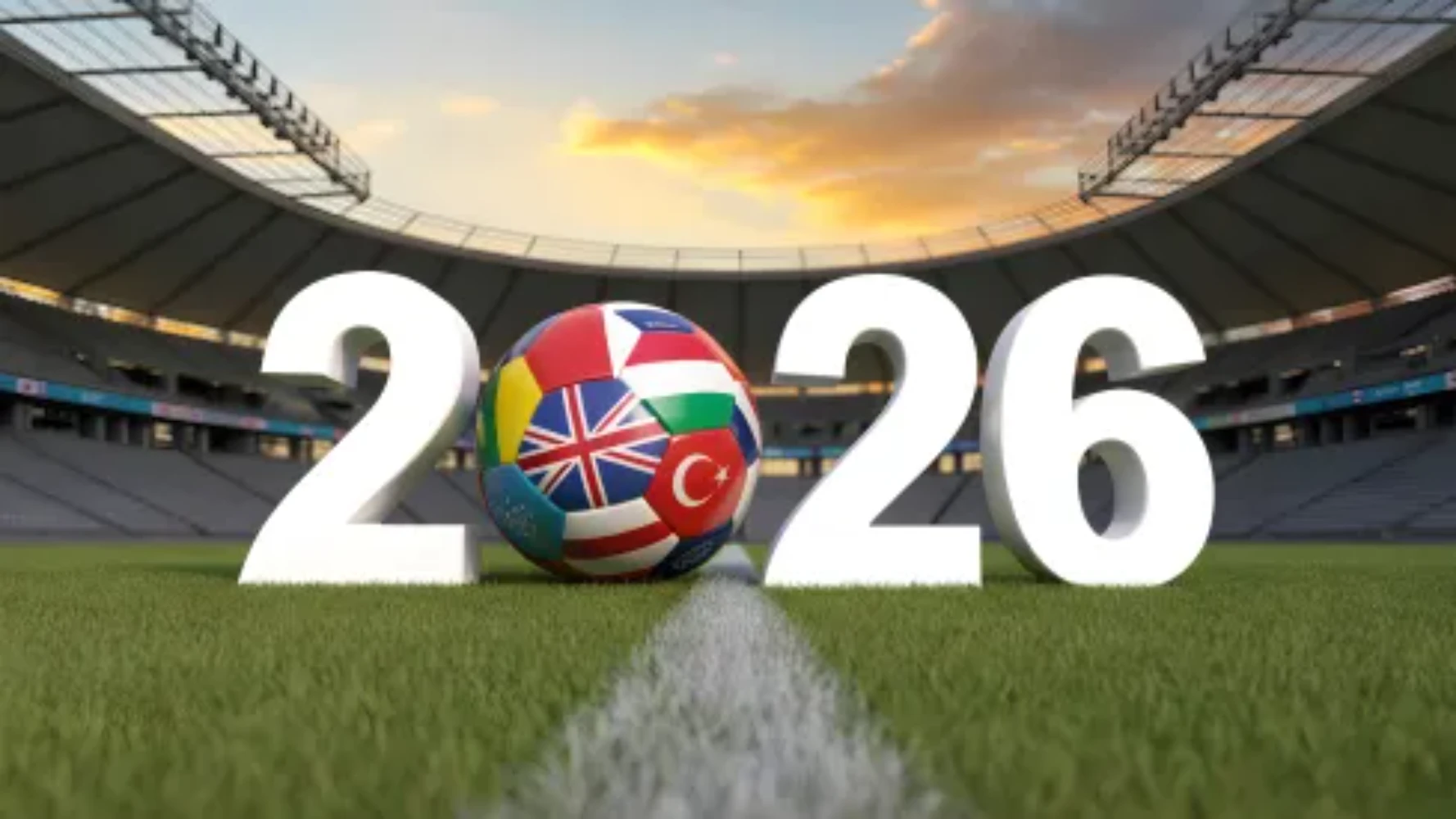 FIFA World Cup 2026 stadium with 2026 logo — US Canada Mexico host countries tournament visual