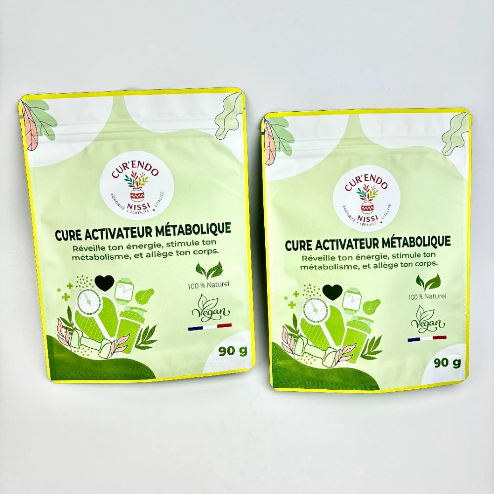 JINYI custom supplement stand-up pouches in green natural colourway — factory-direct flexible packaging for plant-based wellness and greens supplement brands