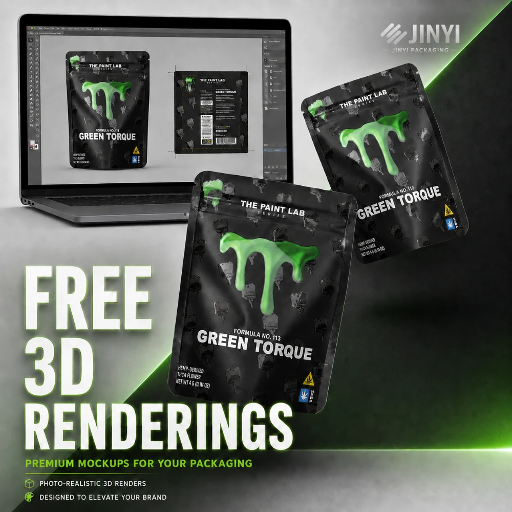 JINYI free 3D rendering service for custom flexible packaging — photorealistic mockup before production begins