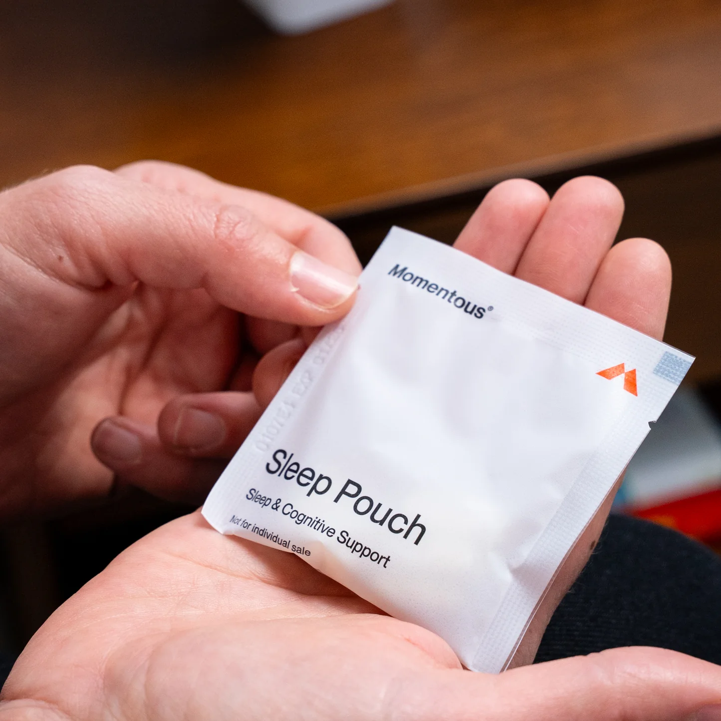 Momentous Sleep Pouch three-side seal sachet — single-serve capsule packaging for sleep and cognitive support