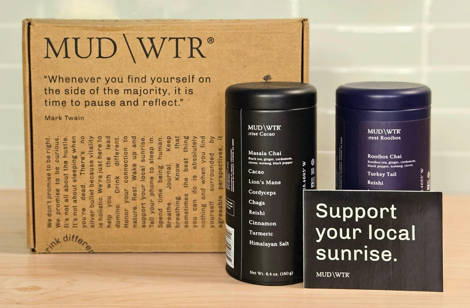 mudwtr dtc unboxing tin packaging gift set