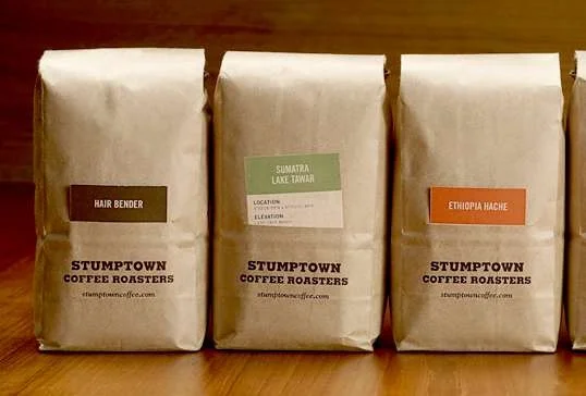 Stumptown Coffee original kraft paper bag packaging — Hair Bender, Sumatra and Ethiopia Yirgz generation one design