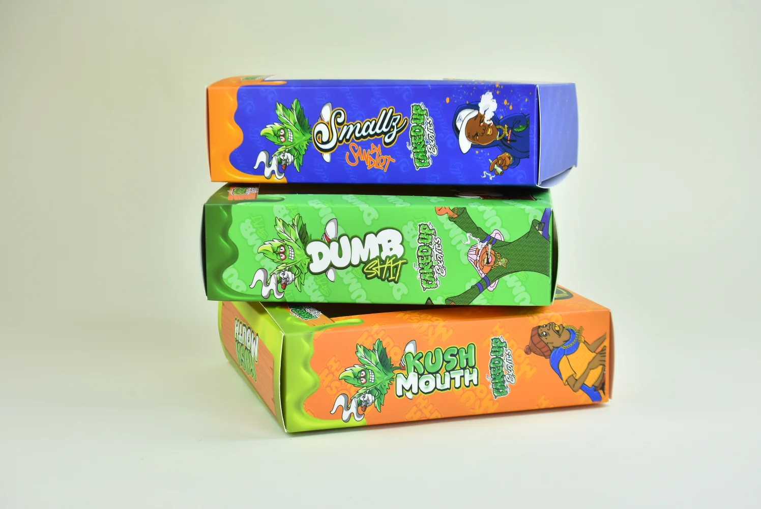 Custom clear window retail boxes stacked — holographic die-cut pouch packaging set produced by JINYI