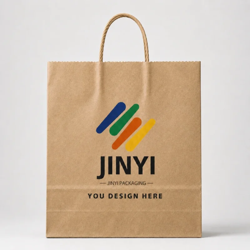 Custom kraft paper bag with twisted paper handle — front view — JINYI
