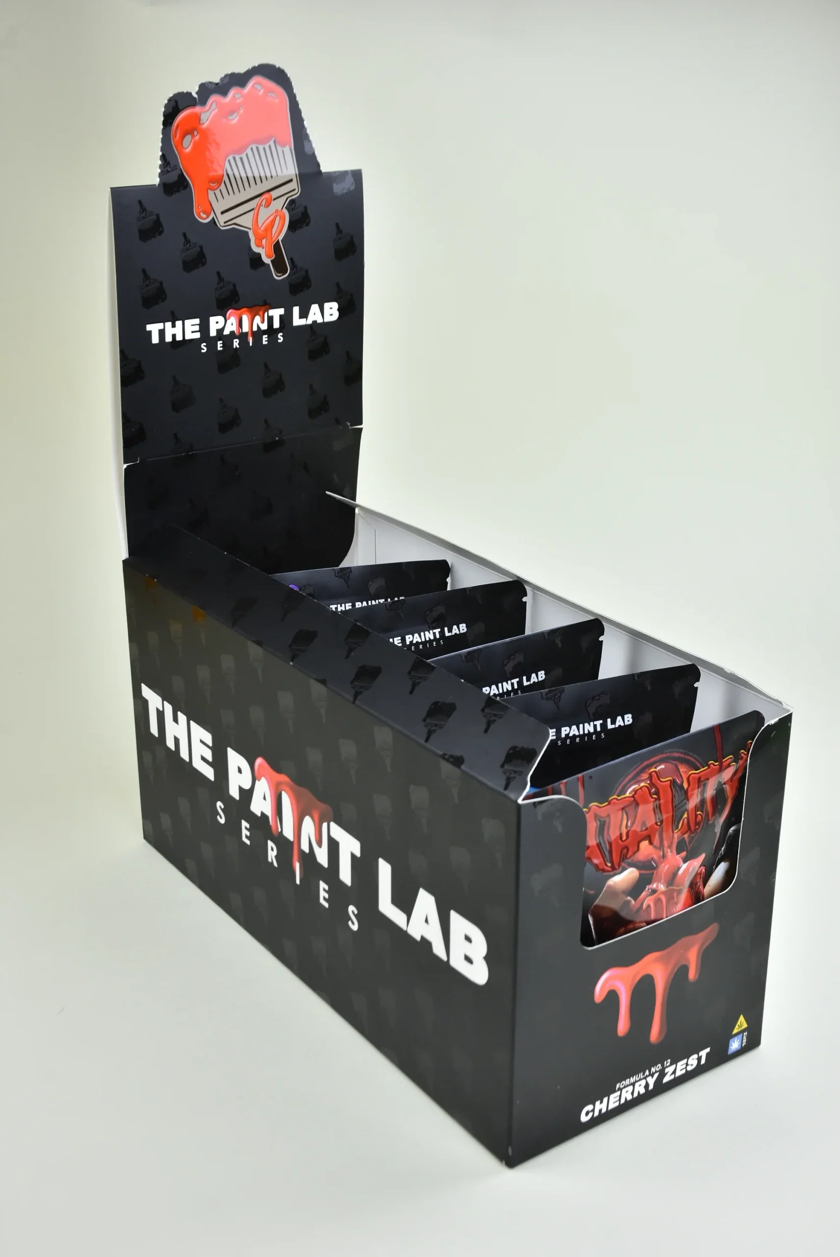 The Paint Lab self-standing background display box open view — die-cut back panel produced by JINYI